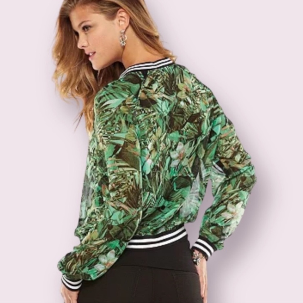 Juicy Couture Green Tropical Print Bomber Jacket like New - Picture 2 of 5